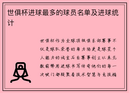 世俱杯进球最多的球员名单及进球统计